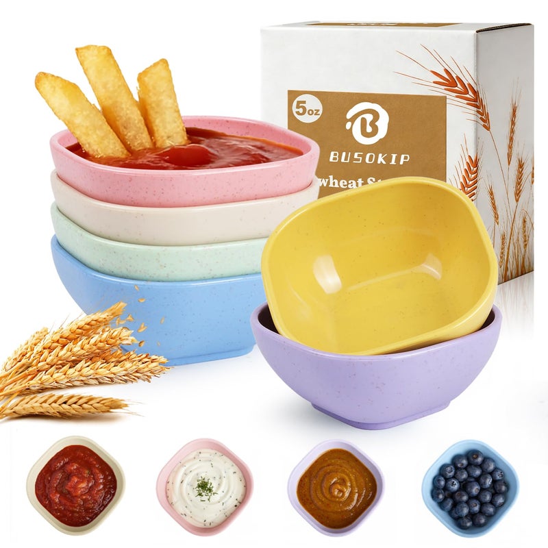 BUSOKIP Soy Sauce Dish 5 OZ, Small Bowls for Dip, Unbreakable Chip and Dip Bowl, Wheat Straw Bowl Sets of 6, Dipping Sauce Cups for Party, Kitchen, Dishwasher Safe Dipping Bowls for Ketchup - Colorful - Image 1