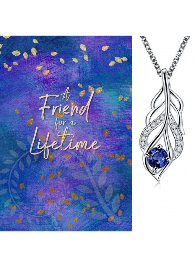 Smiling Wisdom Smiling Wisdom - Friendship - Reason Season Lifetime Friend Greeting Card and Leaf Necklace Gift Set - Woman BFF (Blue Leaf - Silver) - Image 1