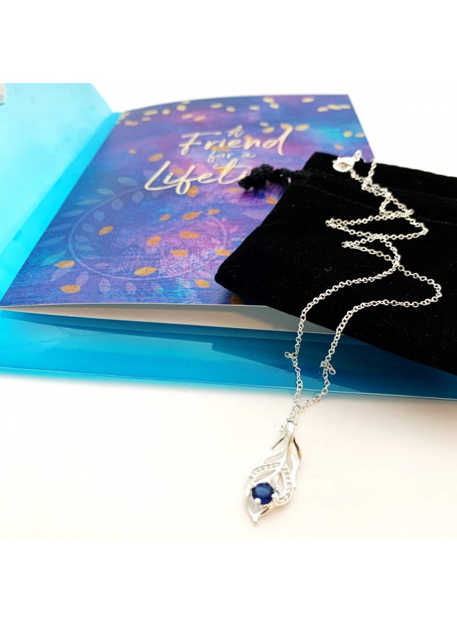 Smiling Wisdom Smiling Wisdom - Friendship - Reason Season Lifetime Friend Greeting Card and Leaf Necklace Gift Set - Woman BFF (Blue Leaf - Silver) - Image 2