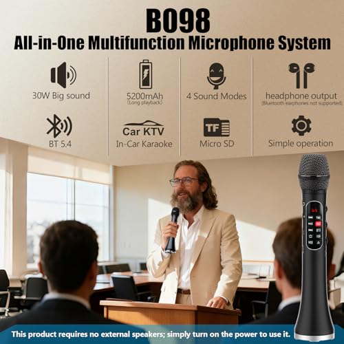 BOESPATR Karaoke Microphone Wireless Bluetooth,Handheld Voice Amplifier,Portable Mic with Speaker 30W High Power DSP Chip Smart Noise Reduction for Car/Indoor/Outdoor Speaking Teaching Singing - Image 2
