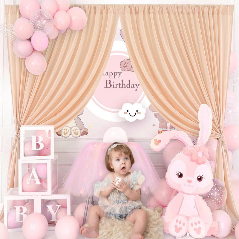 ZEBMOON ستارة خلفية شامبانيا 10 × 7 قدم للحفلات، ستائر خلفية لجلسات التصوير، عيد ميلاد، زفاف، هالوين، عيد الشكر، عيد الميلاد، زينة حفلة رأس السنة 5 قدم × 7 قدم، 2 لوحات - Image 4