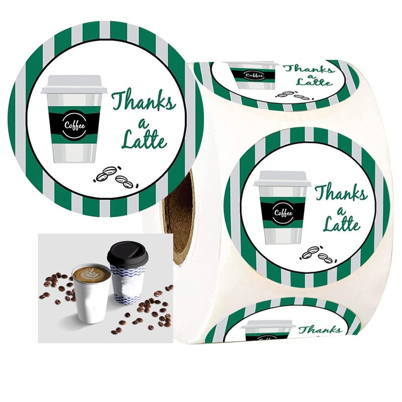 Besttile Thanks A Latte Stickers,1.5 Inch Customer Appreciation Labels for Favors Bags,Envelope Seals,Goodie Bags,Suitable for Small Business,Cafe,500 Pcs Per Roll - Image 1