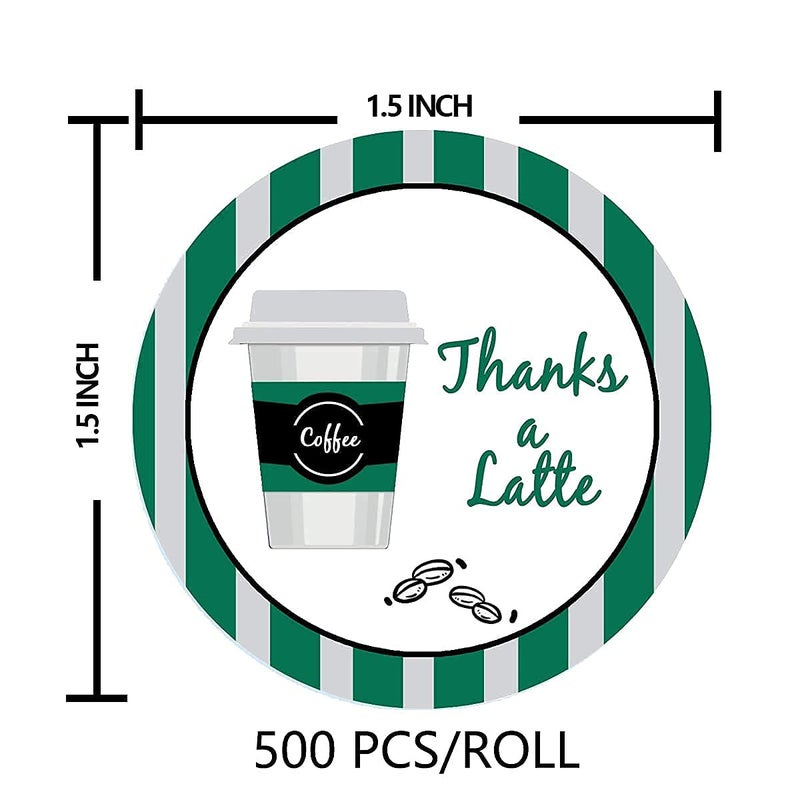 Besttile Thanks A Latte Stickers,1.5 Inch Customer Appreciation Labels for Favors Bags,Envelope Seals,Goodie Bags,Suitable for Small Business,Cafe,500 Pcs Per Roll - Image 3