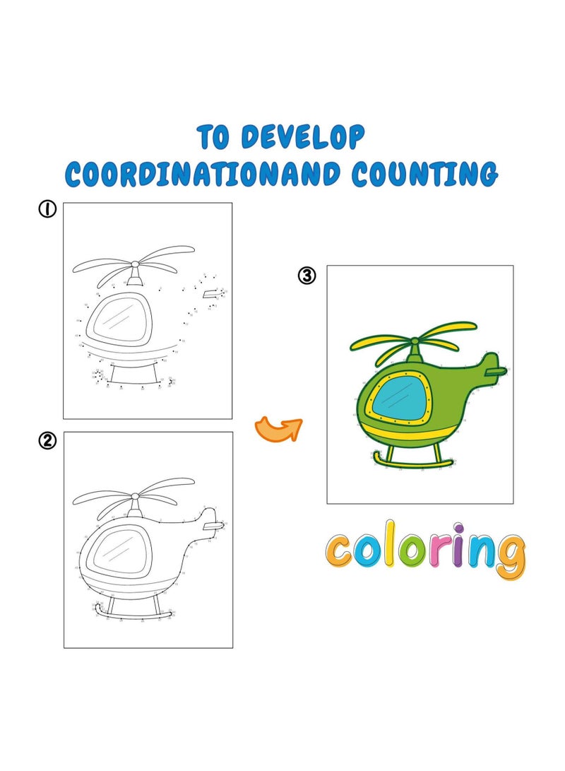 Capstro Dot to Dot Coloring Book for Kids – 50 Connect the Dots Activity Pages with Vehicle -Themed, Number Connection Puzzles, Coloring Activity Book, Fine Motor Skills Practice - Image 2