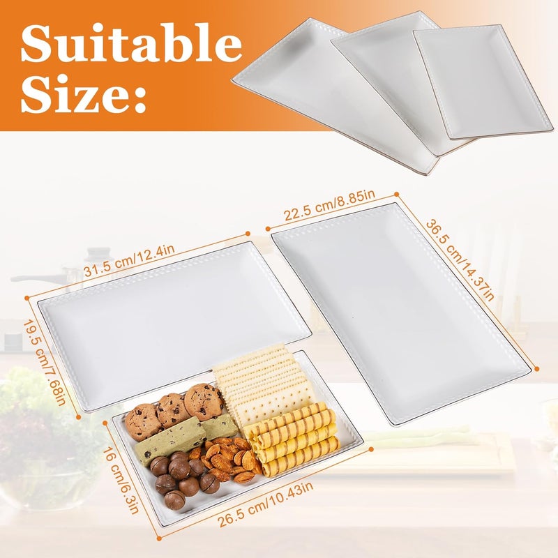 Kassel Ceramic Serving Platter Set | 14”/12”/10” Rectangular Serving Trays for Entertaining at Parties and Weddings | Oven Safe Large Serving Trays for Tacos, Steak and Cake - Image 2