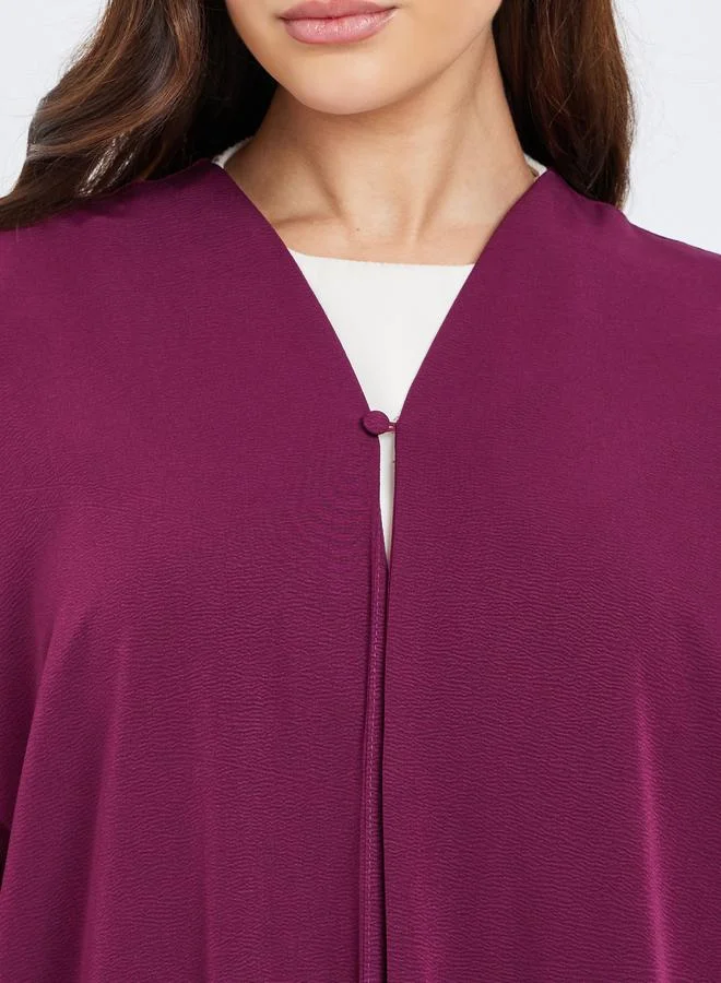 Styli Styli Textured Abaya with Button Loop Closure