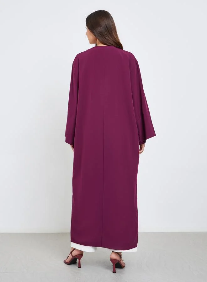 Styli Styli Textured Abaya with Button Loop Closure