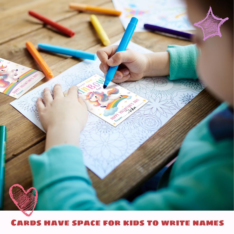 MAPDTWO 36 Packs Unicorn Valentines Cards - Unicorn Valentines Card for School Girls Class Classroom - Unicorns 6 Designs Exchange, 3.2''x 4.7'' Cards & Stickers, Envelopes - Image 4