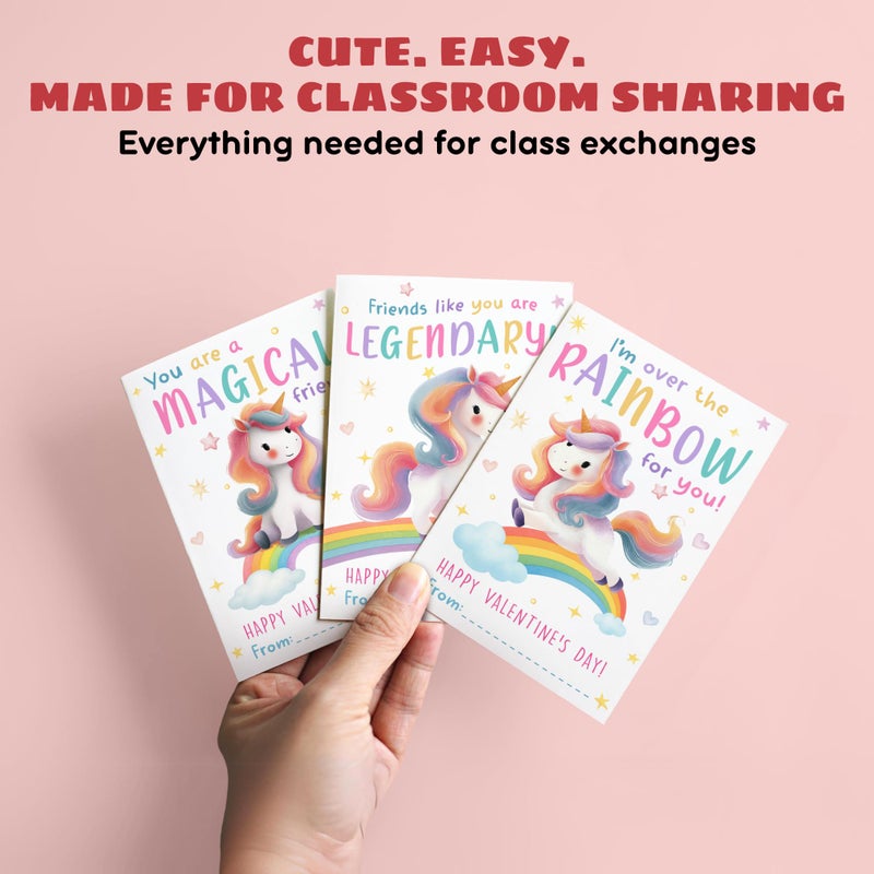 MAPDTWO 36 Packs Unicorn Valentines Cards - Unicorn Valentines Card for School Girls Class Classroom - Unicorns 6 Designs Exchange, 3.2''x 4.7'' Cards & Stickers, Envelopes - Image 3