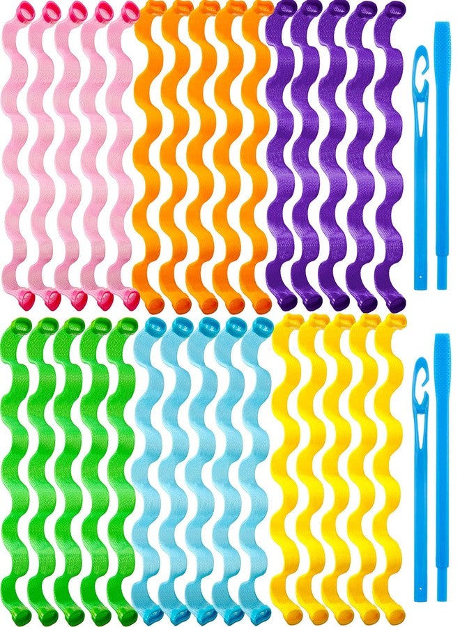 WILLBOND 30 Pieces Heatless Waves Curlers Spiral Curls Styling Kit No Heat Hair Waver Spiral Curlers Rollers with 2 Pieces Styling Hooks for Most Hairstyles (30 cm) - Image 1