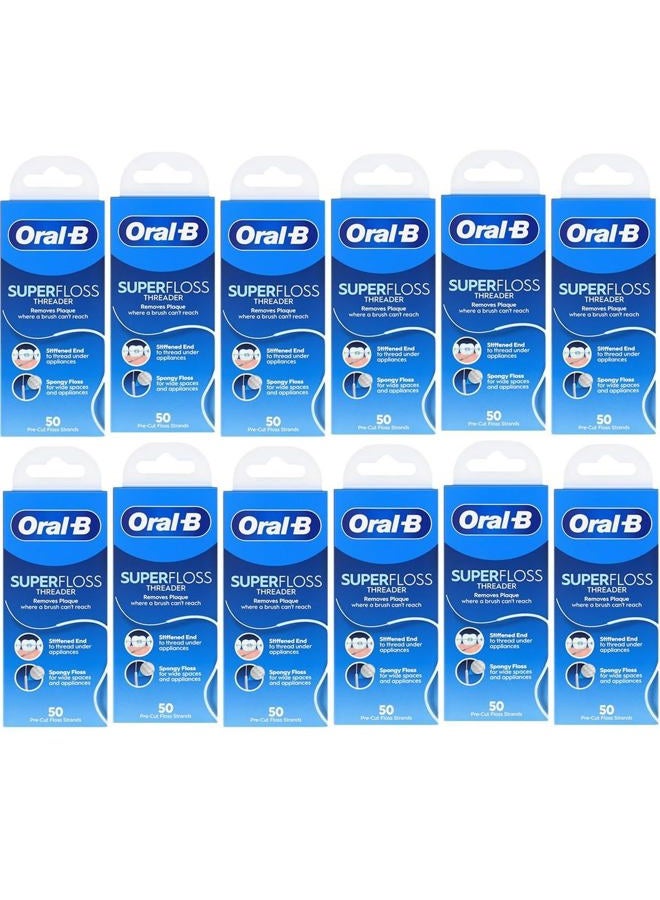 Oral-B Super Floss Pre-Cut Mint Strands,Threaders 50 Count per Pack, Pack of 12 - Image 1