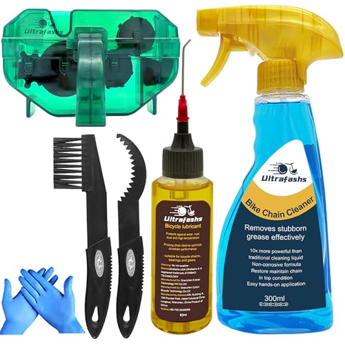 Ultrafashs Bicycle Chain Oil Lubricant and Cleaner Set with Bike Degrease,Wet Lubricant,Chain Scrubber Cleaning Brush Tool.Bike Lube-2oz,Degreaser-10oz. - Image 1