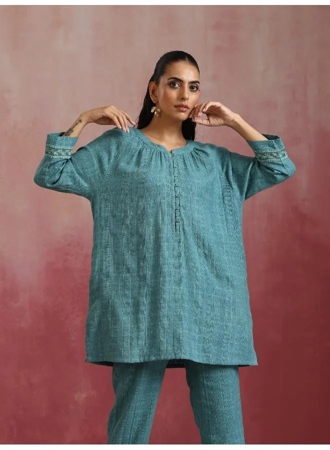 trueBrowns trueBrowns Light Blue Cotton Dobby Co-ord set