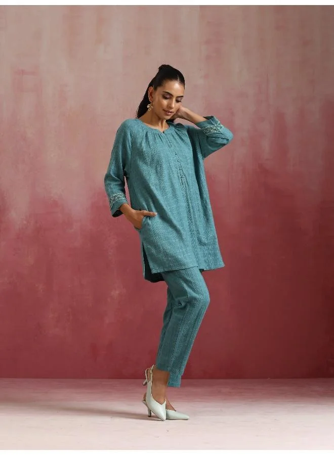 trueBrowns trueBrowns Light Blue Cotton Dobby Co-ord set