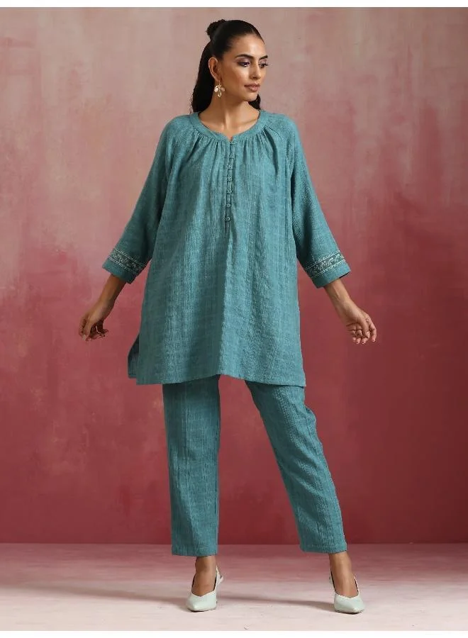 trueBrowns Light Blue Cotton Dobby Co-ord set