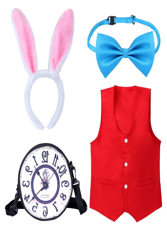 Keymall Kids Easter White Rabbit Costume Accessory Kit 4 Pcs Bunny Ear Headband Vest Bowtie Clock Props For Easter Halloween (Set A) - Image 1