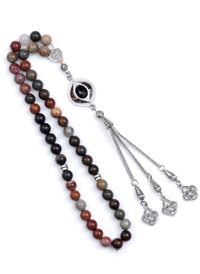Subhati - Prayer Beads ( Misbah ) with metal Parts and Picasso Jasper Stone | 8 MM Beads - 45 Pcs - Image 1