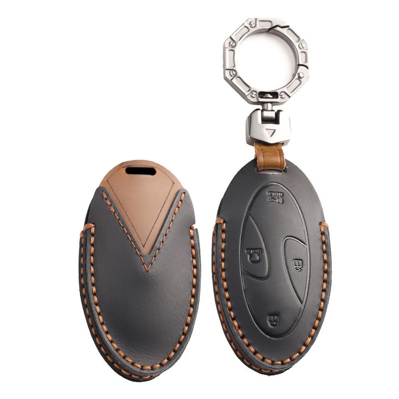 KUNIO Leather 360 Degree Key Fob Cover Car Key Case Protector with Keychain Fit for Hyundai Ioniq 6 Ioniq 9 2025 2026 Palisade Elantra N 2025 Key Fob Shell Holder Accessories 7 Buttons smart key Black - Image 2