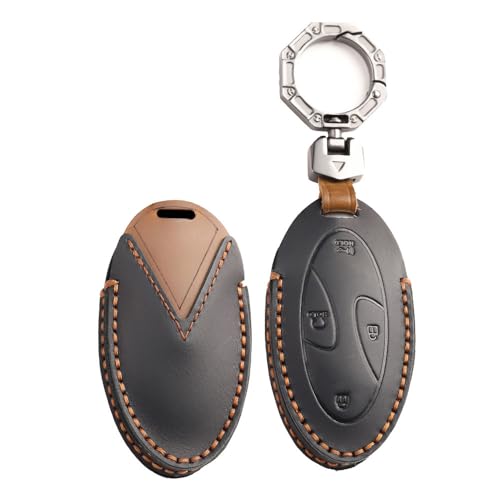 KUNIO Leather 360 Degree Key Fob Cover Car Key Case Protector with Keychain Fit for Hyundai Ioniq 6 Ioniq 9 2025 2026 Palisade Elantra N 2025 Key Fob Shell Holder Accessories 7 Buttons smart key Black - Image 1