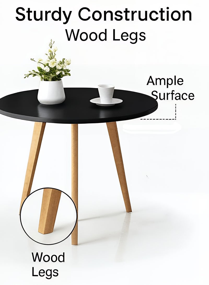Taimi Round Wooden Dining Table, Multi-Purpose Side Coffee Table for Living Room, Bedroom, Balcony 80x80x70cm - Black - Image 4
