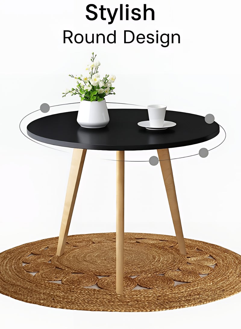 Taimi Round Wooden Dining Table, Multi-Purpose Side Coffee Table for Living Room, Bedroom, Balcony 80x80x70cm - Black - Image 3