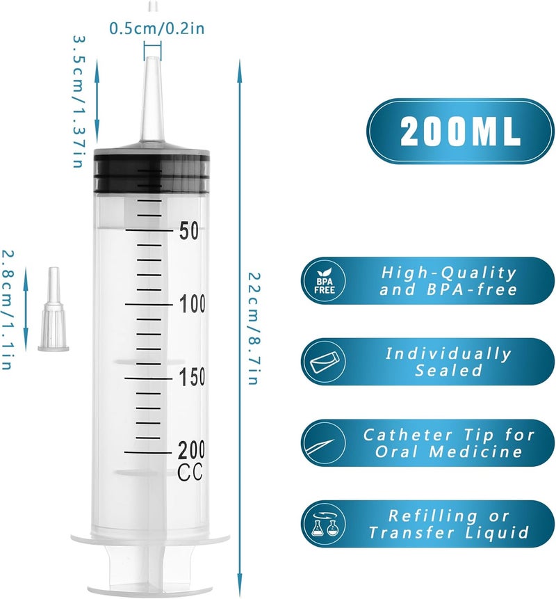 COTOM 200 ml Large Syringe Plastic, Pet Feeding Syringe Sterile Packaging for Scientific Laboratories, Measurement, Dispensing, Watering, Refill Small apartment fit - Image 3