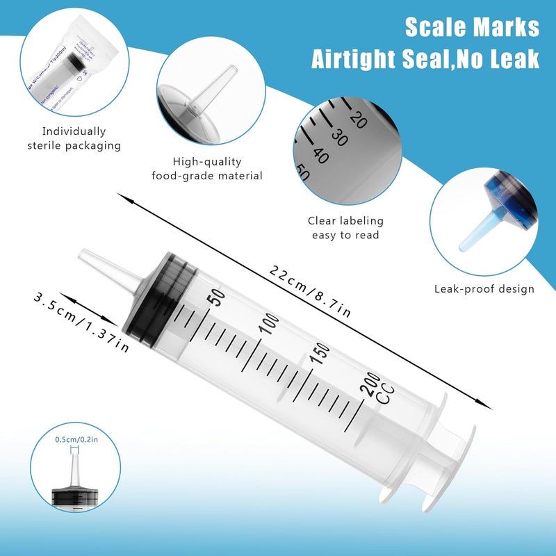 COTOM 200 ml Large Syringe Plastic, Pet Feeding Syringe Sterile Packaging for Scientific Laboratories, Measurement, Dispensing, Watering, Refill Small apartment fit - Image 4