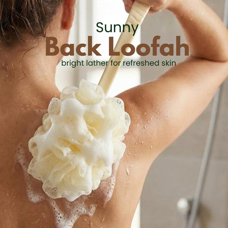 Glitters Long Handle Bath Loofah & Body Brush – Cream Exfoliating Back Scrubber for Shower - Image 2