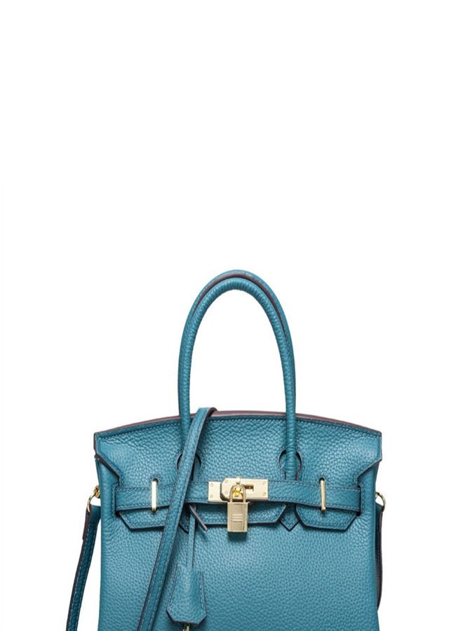 Loquat Gold Buckle Leather Handbag Denim Blue  - Image 2
