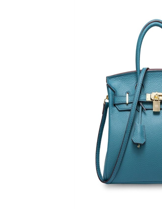 Loquat Gold Buckle Leather Handbag Denim Blue  - Image 3