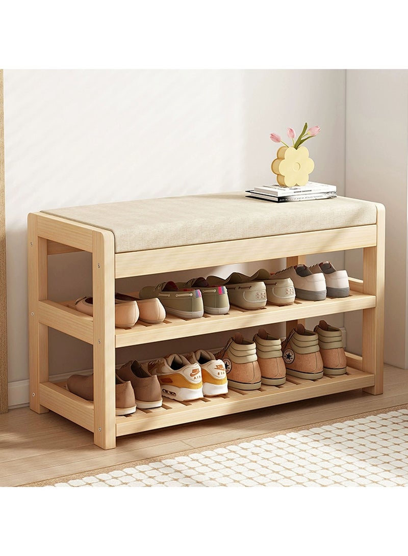 LINGWEI Shoe Bench Rack Bamboo Entryway Shoe Storage Bench with Padded Cushion Seat, 2 Layer Shoe Organizer - Image 3