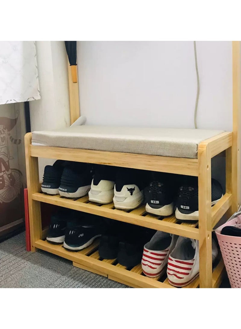 LINGWEI Shoe Bench Rack Bamboo Entryway Shoe Storage Bench with Padded Cushion Seat, 2 Layer Shoe Organizer - Image 5