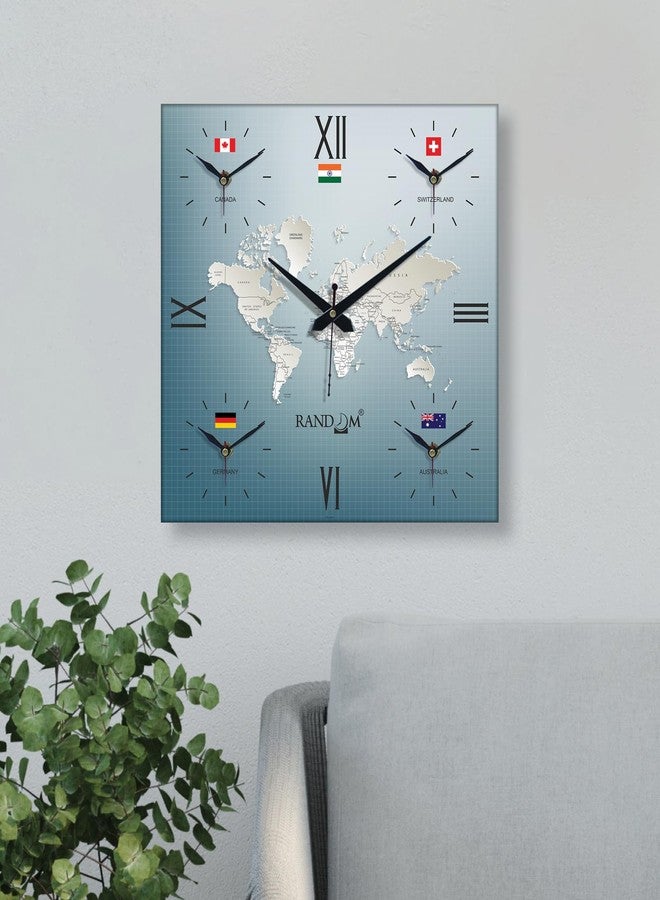 RANDOM Silent Movement World Wall Clock with Different Time Zones for Home/Living Room/Bedroom/Office/Shops/Dining Hall Stylish Clock - Multi - 9354 - Image 3