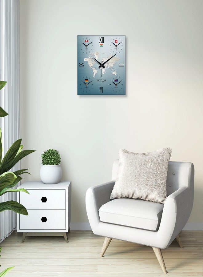 RANDOM Silent Movement World Wall Clock with Different Time Zones for Home/Living Room/Bedroom/Office/Shops/Dining Hall Stylish Clock - Multi - 9354 - Image 2