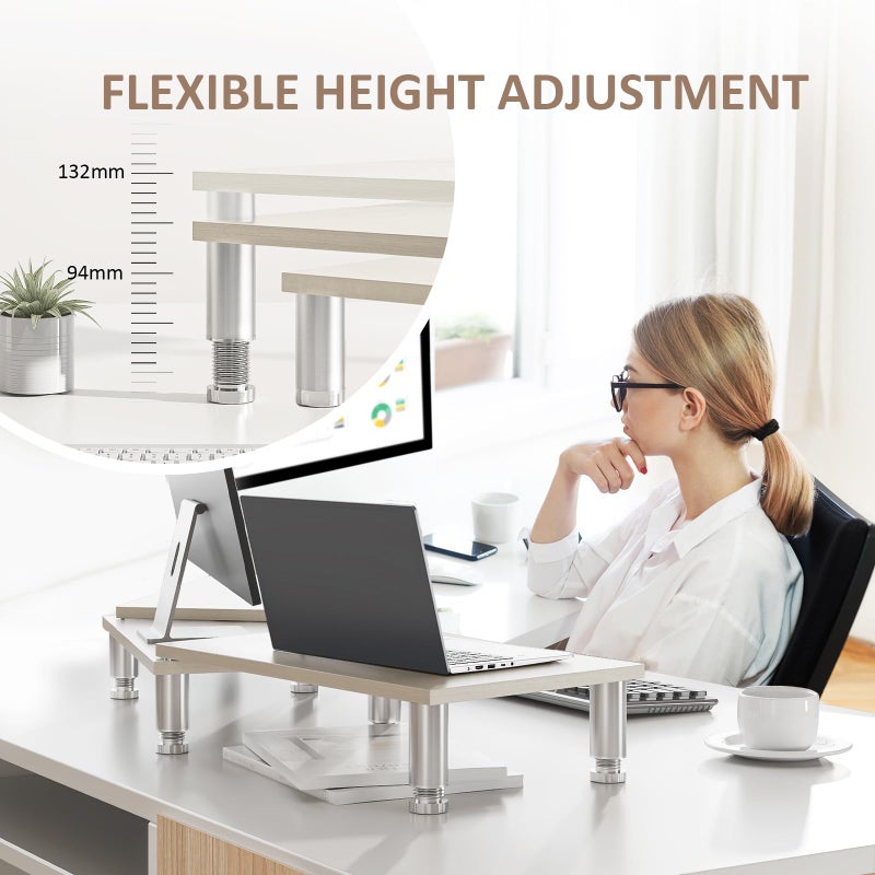 AX Waber Dual Monitor Riser - Adjustable Length & Angle, Wooden Stand for 2 Monitors with Storage - Image 2