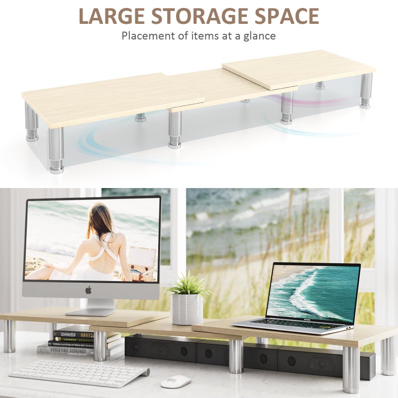 AX Waber Dual Monitor Riser - Adjustable Length & Angle, Wooden Stand for 2 Monitors with Storage - Image 3