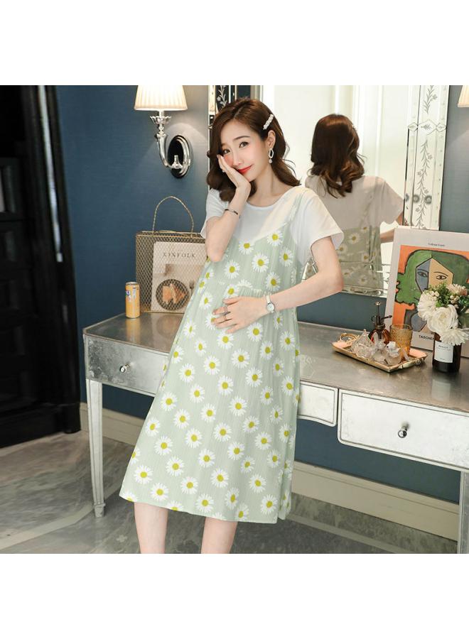 Maternity Clothes Dress West Street New Fashion Plus Size Women's Clothing Fat Sister Summer Clothes Western Style Trendy Mom Online Celebrity Fake Two Pieces
