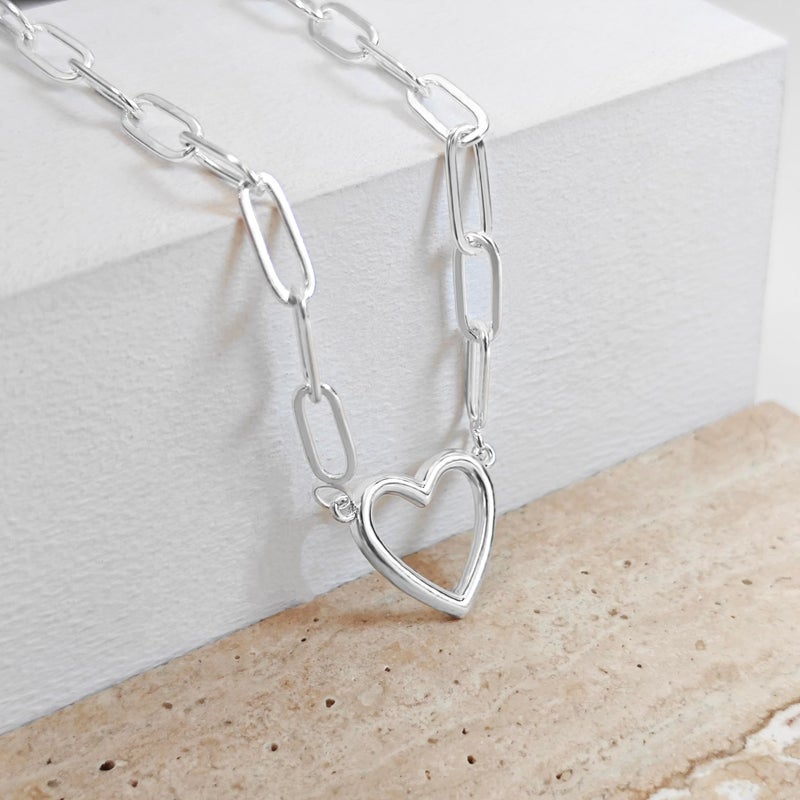 Zeffy Silver Necklace for Women Heart Pendant Silver Paperclip Choker Dainty Love Charm Tiny Open Heart Chain Simple Delicate Jewelry Gifts for Women - Image 5