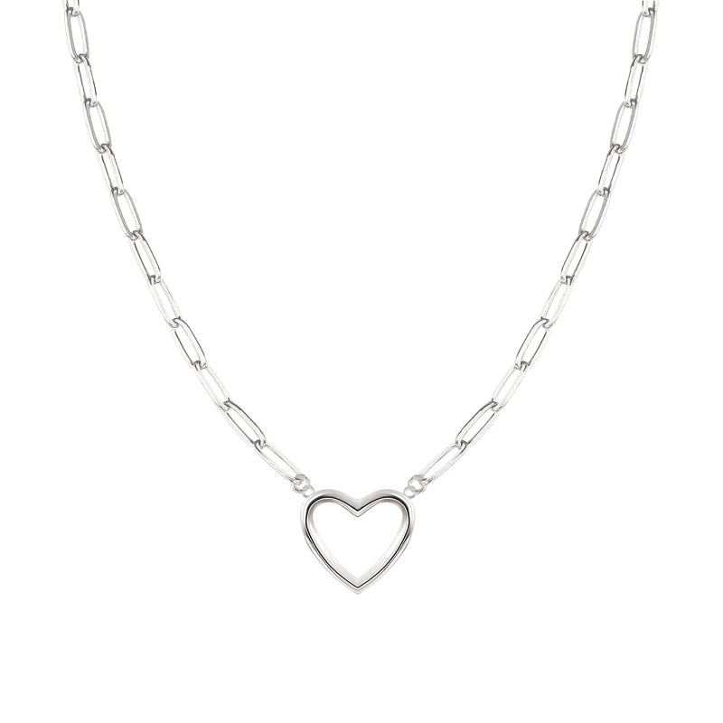 Zeffy Silver Necklace for Women Heart Pendant Silver Paperclip Choker Dainty Love Charm Tiny Open Heart Chain Simple Delicate Jewelry Gifts for Women - Image 1