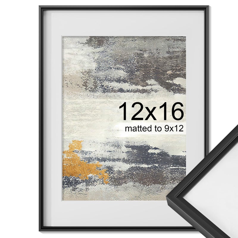 FLYJOE 12x16 إطار الصورة المعدنية 12 × 16 إطارات صور الألومنيوم مع 9x12 قابلة للإزالة حصيرة عالية الدقة شبكي العمودي والأفقي خطاف الجدار معلق الأجهزة السوداء 1 حزمة - Image 1