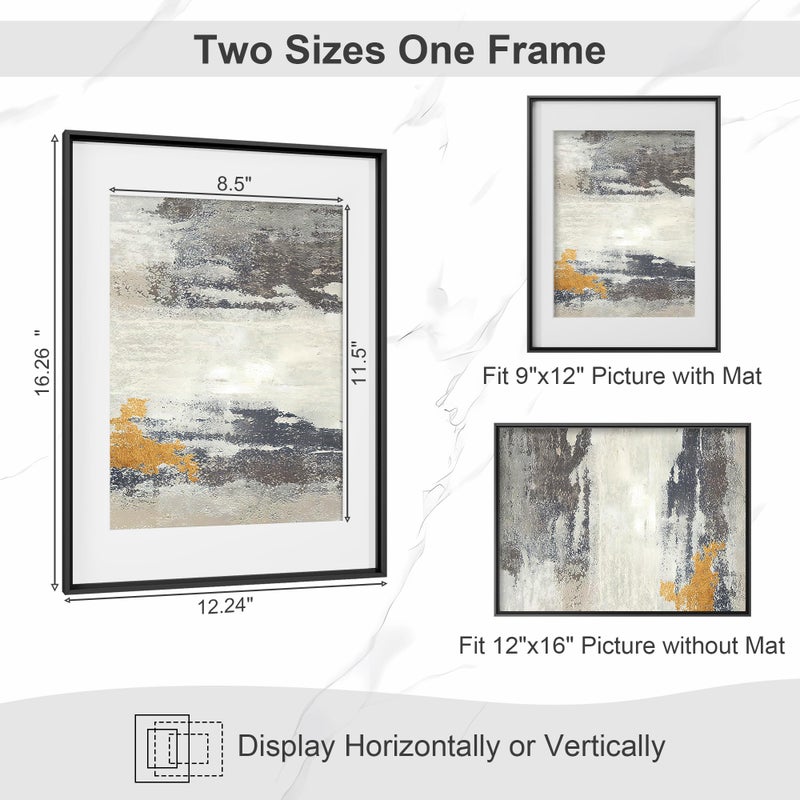 FLYJOE 12x16 إطار الصورة المعدنية 12 × 16 إطارات صور الألومنيوم مع 9x12 قابلة للإزالة حصيرة عالية الدقة شبكي العمودي والأفقي خطاف الجدار معلق الأجهزة السوداء 1 حزمة - Image 4