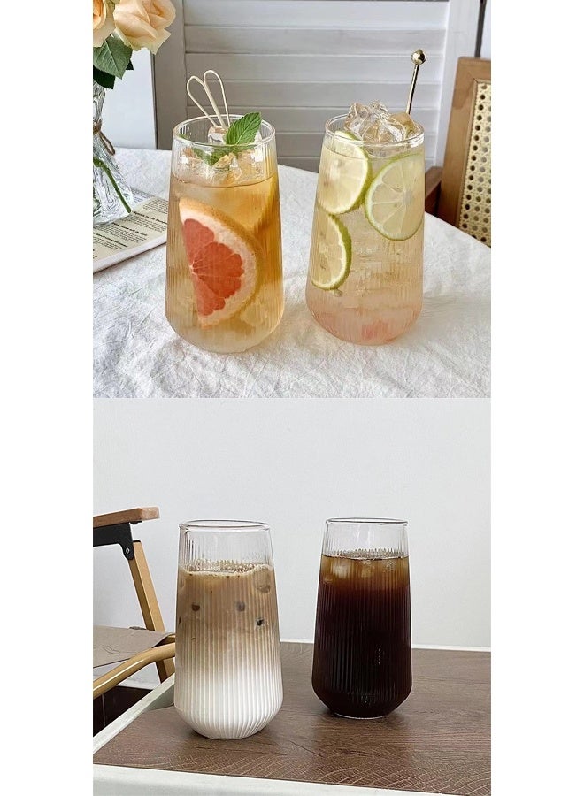 Tumbler Stripe Glass Cup,Clear Coffee Cup Drinking Glasses for Water,Coffee, Juice, Soda 8.5x8.5x15 cm