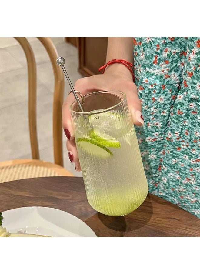 ShebSheb Tumbler Stripe Glass Cup,Clear Coffee Cup Drinking Glasses for Water,Coffee, Juice, Soda 8.5x8.5x15 cm  - Image 5