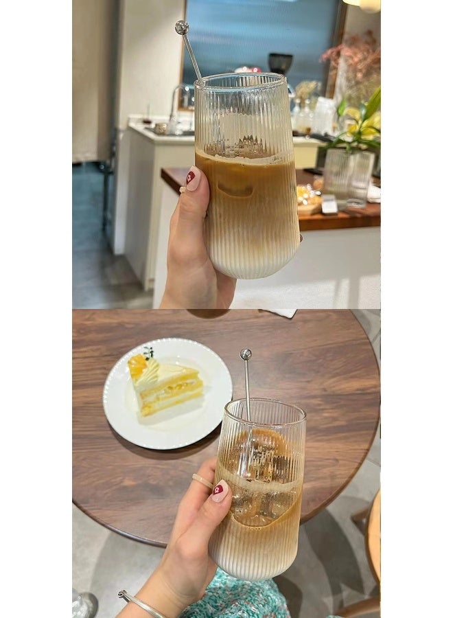Tumbler Stripe Glass Cup,Clear Coffee Cup Drinking Glasses for Water,Coffee, Juice, Soda 8.5x8.5x15 cm