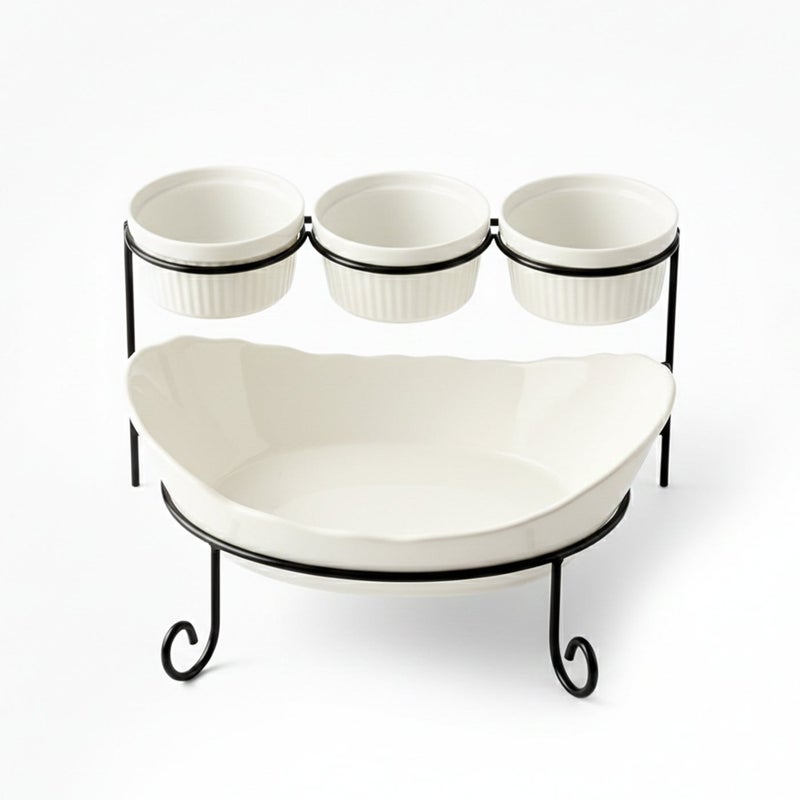 Shallow طقم تقديم خزفي ضحل 4 قطع 27 سم مع 3×12 سم أطباق، صيني جديد للعظام لتقديم أنيق، استخدام يومي، رمضان، عيد، ديوالي وتناول الطعام الاحتفالي - Image 3