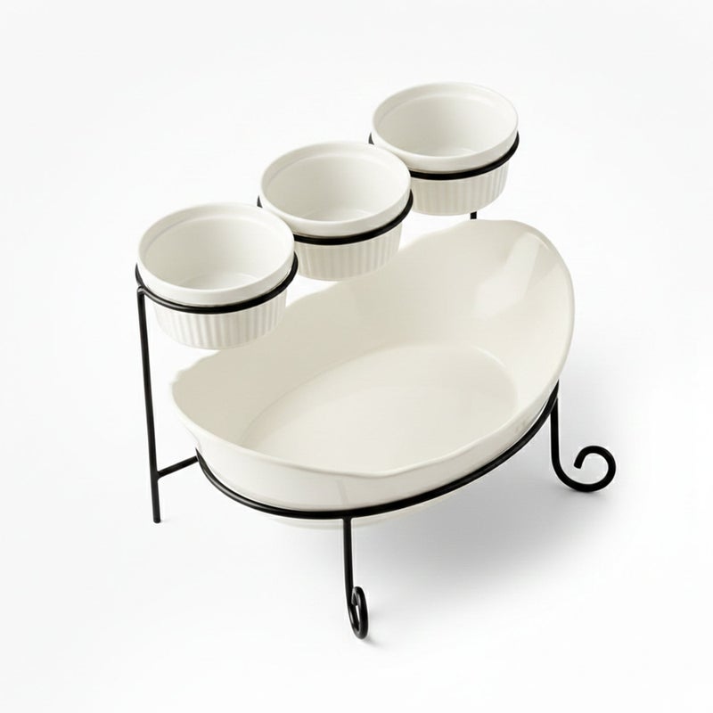 Shallow طقم تقديم خزفي ضحل 4 قطع 27 سم مع 3×12 سم أطباق، صيني جديد للعظام لتقديم أنيق، استخدام يومي، رمضان، عيد، ديوالي وتناول الطعام الاحتفالي - Image 4