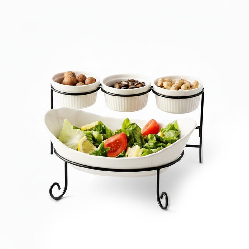 Shallow طقم تقديم خزفي ضحل 4 قطع 27 سم مع 3×12 سم أطباق، صيني جديد للعظام لتقديم أنيق، استخدام يومي، رمضان، عيد، ديوالي وتناول الطعام الاحتفالي - Image 1