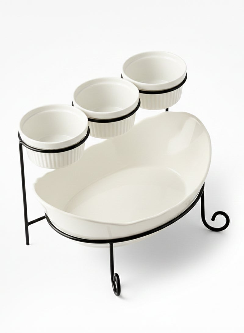 Shallow 4PCS Porcelain Serving Set – 27cm Platter with 3×12cm Bowls, White New Bone China Serveware for Elegant Hosting, Daily Use, Ramadan, Eid, Diwali & Festive Dining - Image 2