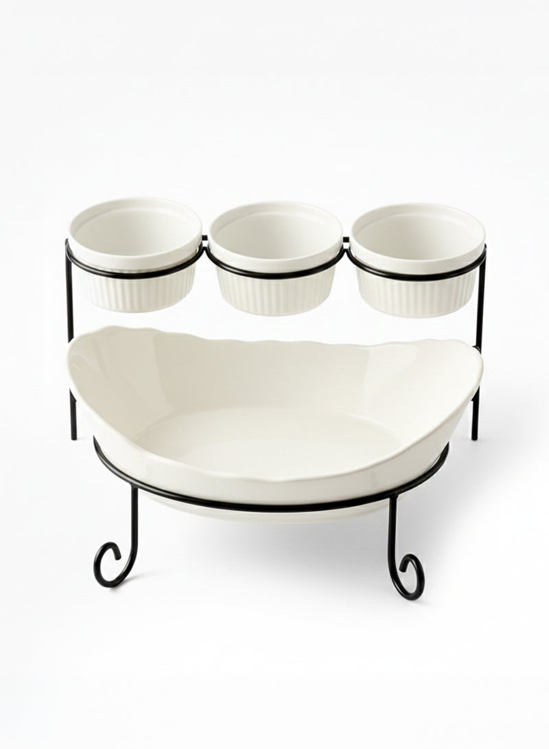 Shallow 4PCS Porcelain Serving Set – 27cm Platter with 3×12cm Bowls, White New Bone China Serveware for Elegant Hosting, Daily Use, Ramadan, Eid, Diwali & Festive Dining - Image 3
