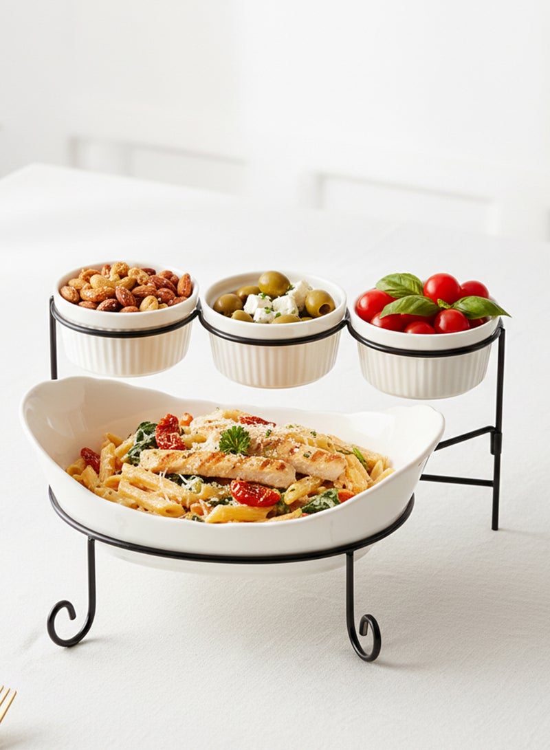 Shallow 4PCS Porcelain Serving Set – 27cm Platter with 3×12cm Bowls, White New Bone China Serveware for Elegant Hosting, Daily Use, Ramadan, Eid, Diwali & Festive Dining - Image 4